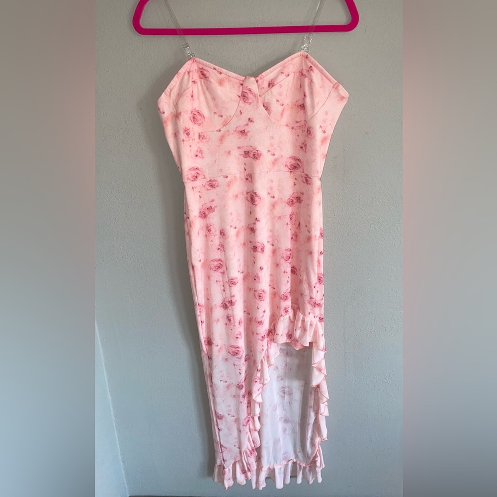 Pink floral rose mesh dress size large new nwot